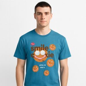 Tim Horton’s Blue Smile Cookie Short Sleeve Crewneck Shirt Uniform